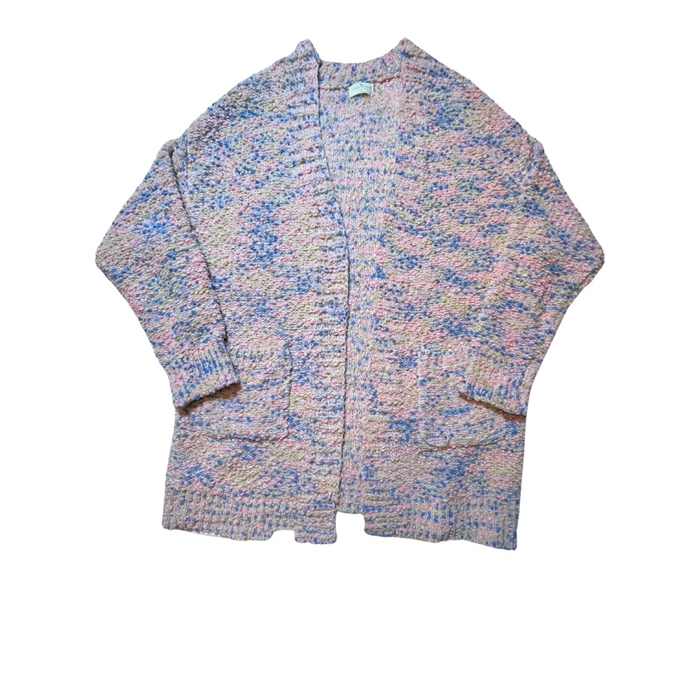 Multicolor Chenille Cardigan Sweater Size L Loungewear Chunky Knit Beachy Soft